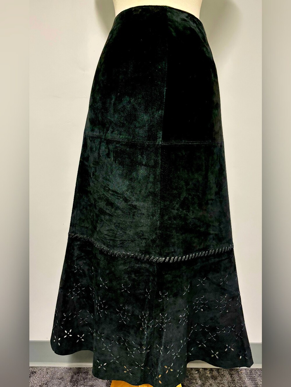 Monsoon Suede Maxi Skirt w/ Rare Laser-Cut Hem